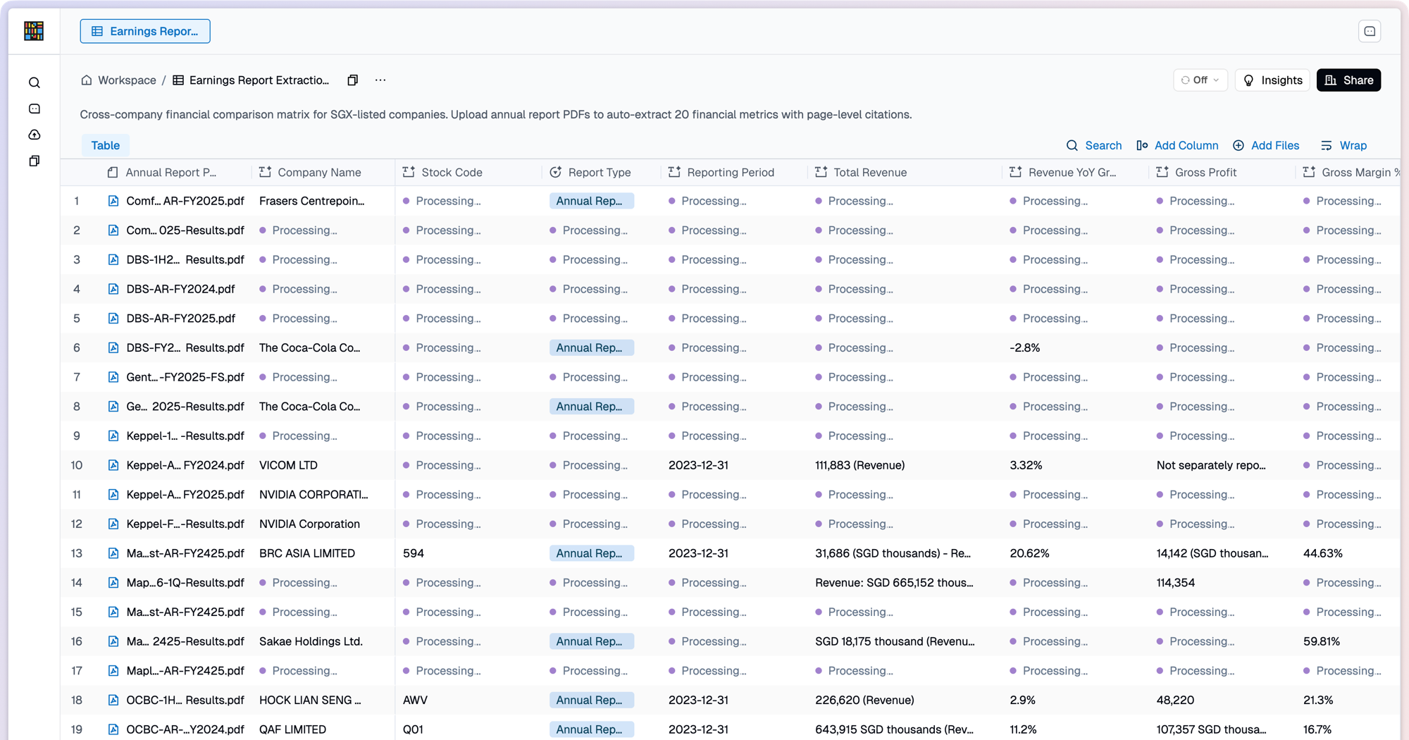 An Instill AI Collection mid-autofill, every cell processing.