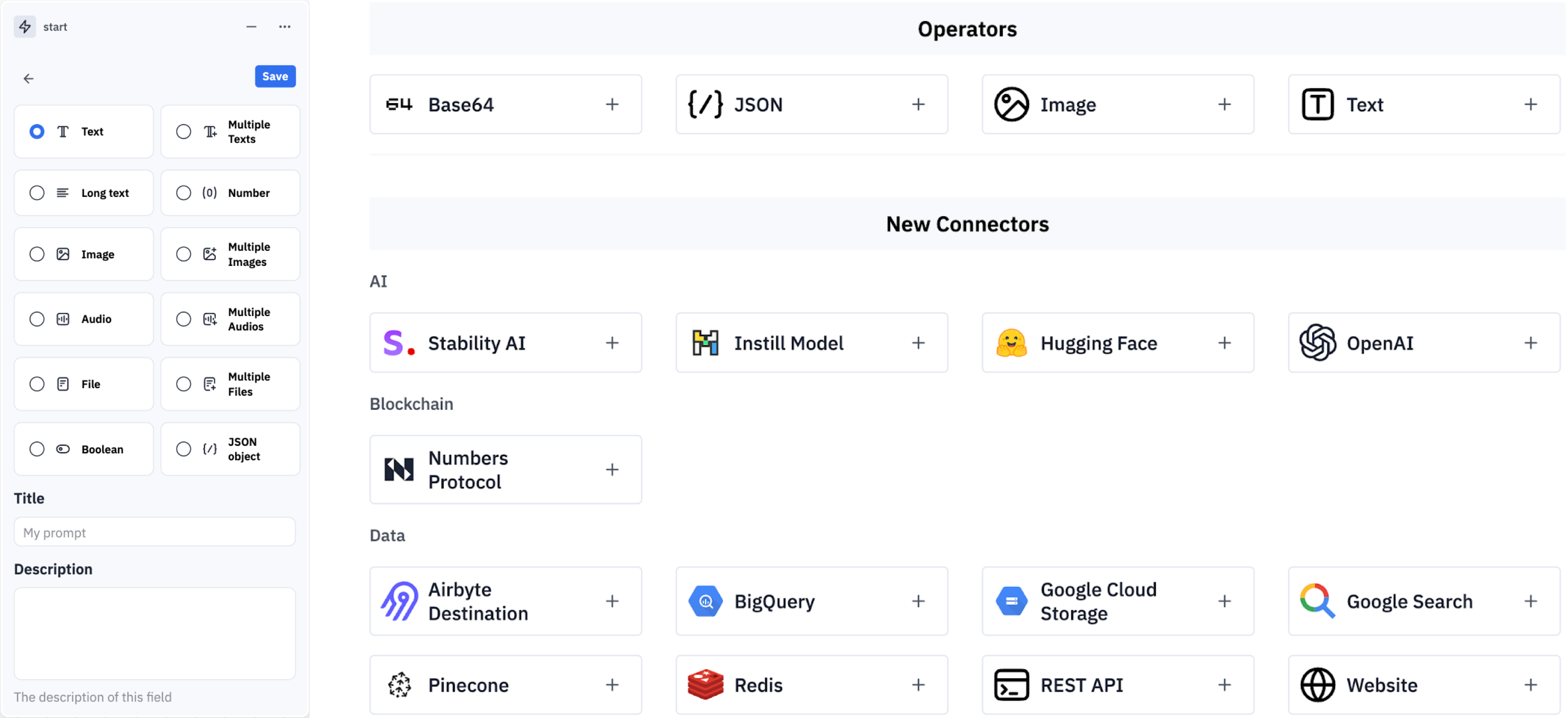 Instill Core 支持文字、圖片、影片、聲音和 JSON 資料作為輸入,通過各種整合進行轉換。